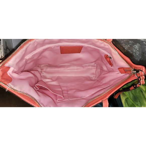 Coach Tangerine Stitched Patent Leather Tote Shoulder Bag F15142 Purse - Picture 3 of 10